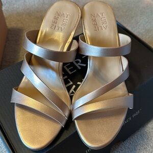 Breona, Rose Gold strappy wedges